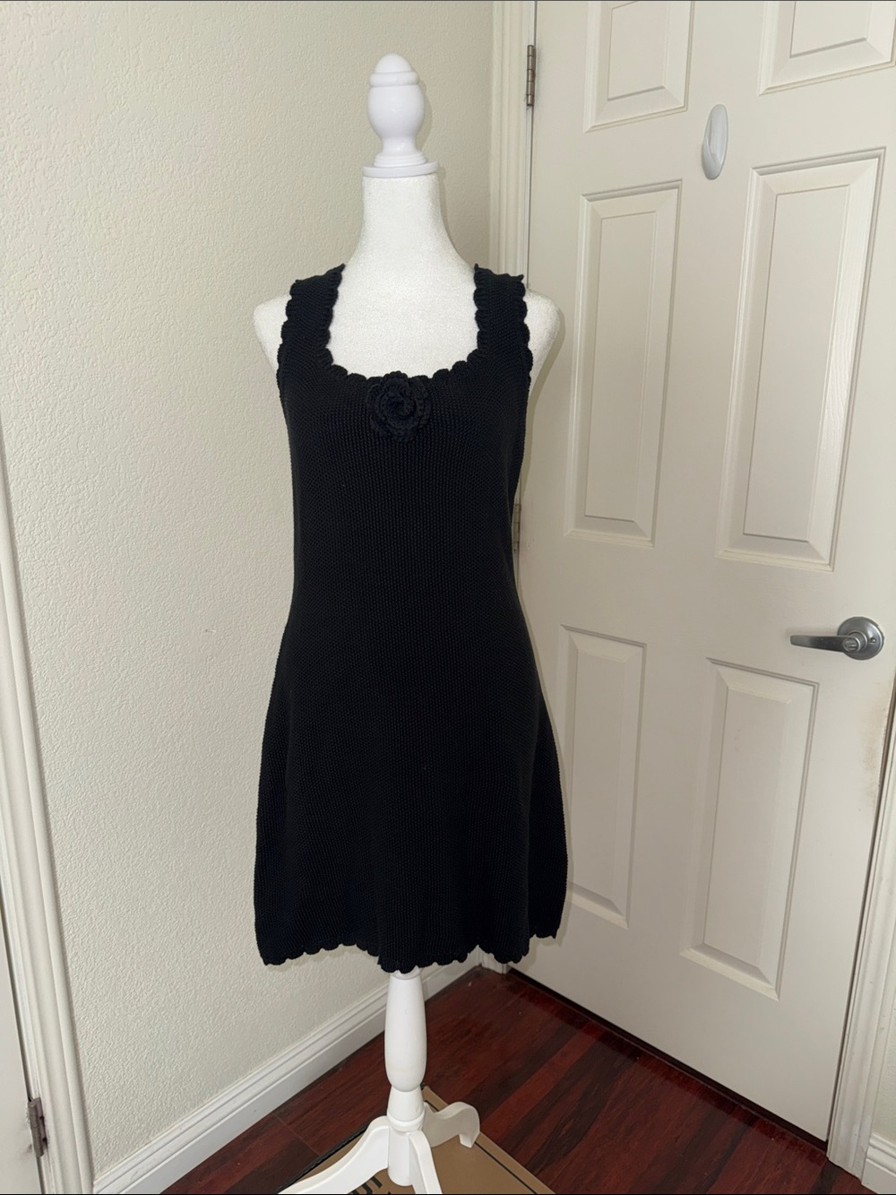 wild fable Black Knit Mini Dress with Floral Accent
